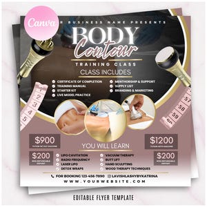 DIY Body Contouring Training Class Flyer, Body Sculpting Course Flyer, Body Contour Masterclass Flyer, Spa Flyer, Social Media Flyer