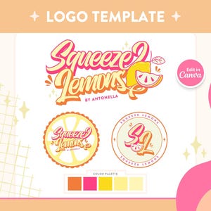 Bright Lemon Design Logo Template, Editable Logo Design, DIY Retro Logo Summer Design, Logo Set Template, Editable in Canva