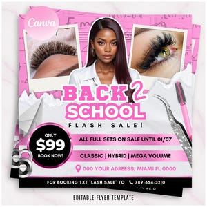 Back to School Lash Specials Flyer Template, Lash Booking Flyer, Lash Appoitment Flyer, Lash Sale Flyer, Eyelash Extension Flyer
