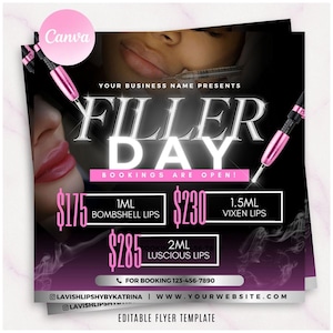 DIY Lip Filler Day Flyer, Lip Filler Specials Flyer, Hyaluronic Pen Academy, Medpa, Esthetician, Lip Fillers, Social Media Flyer