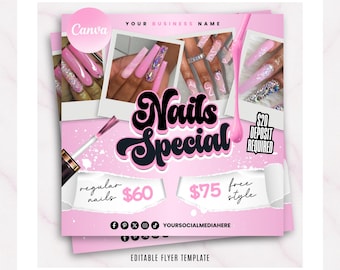 Nails Special Flyer Template, Nail Booking Flyer, Nails Appoitment Flyer, Nails Sale Flyer, Nail Technician Flyer, Editable in Canva