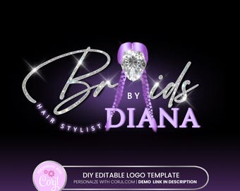 DIY Hair Braids Premade Logo, Hair Bundles Logo, Wig Logo, Hair Stylist Logo, Salon Business, Beauty Branding