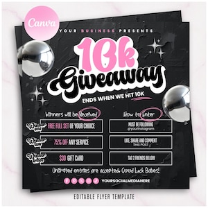 DIY Giveaway Flyer, Lash Giveaway Flyer, Competition Flyer Template, Roulette Giveaway Flyer, Gift Flyer, Hair Flyer, Editable in Canva