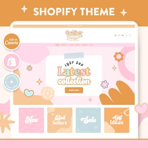 Colorful Shopify Theme, Editable Canva Banners Shopify Theme, Bright Shopify 2.0 Theme, Retro Shopify Theme, Website Template, Stationary