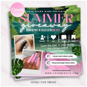 Giveaway Flyer, Summer Giveaway Flyer, Competition Flyer, Lash Giveaway Flyer, Follower Prize Flyer, Hair Giveaway Flyer, Editable in Canva