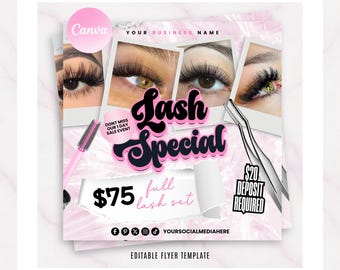Lash Special Flyer Template, Lash Booking Flyer, Lash Appoitment Flyer, Lash Sale Flyer, Eyelash Extension Flyer, Editable in Canva