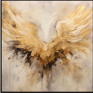Golden Beige Angel Wings, Original Textured Oil Painting on Canvas Handmade Large Art for Living Room Office Decor Abstract Modern Wall Art