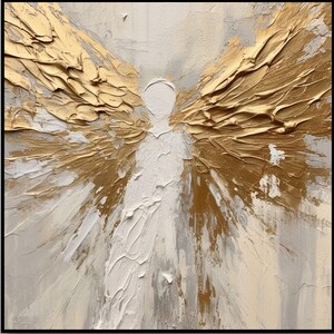 Golden Angel Wings, Original Textured Oil Painting on Canvas – Handmade Large Art for Living Room or Office Decor – Abstract Modern Wall Art