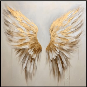 Golden Angel Wings, Original Textured Oil Painting on Canvas – Handmade Large Art for Living Room or Office Decor – Abstract Modern Wall Art