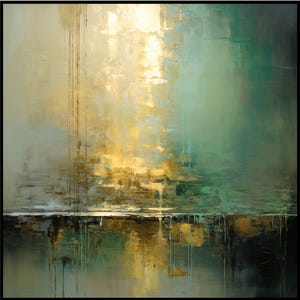 Green and Gold Abstract Oil Painting: Textured Modern Wall Art