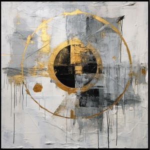Golden Circle, Gray Gold Abstract, Original Textured Oil Painting on Canvas – Handmade Large Art, Living Room Office Decor, Modern Wall Art