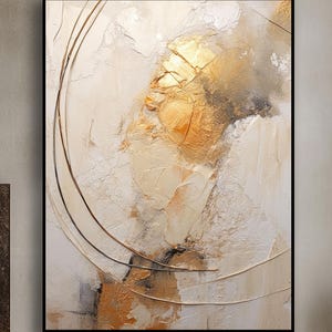 Gold Beige Abstract, Gold Dust Original Textured Oil Painting on Canvas – Handmade Large Art for Living Room or Office Decor Modern Wall Art