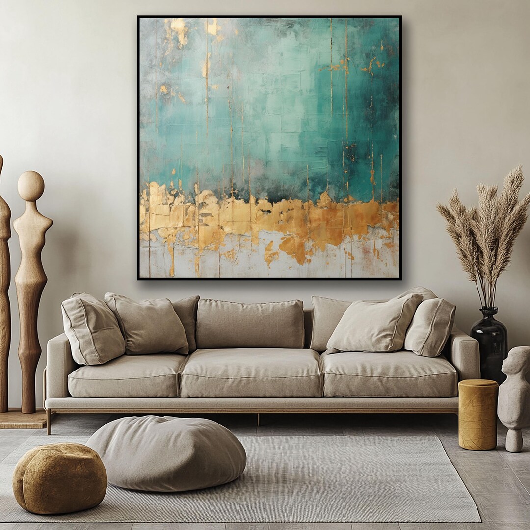 Handmade Green and Gold Abstract Oil Painting on Canvas - Etsy