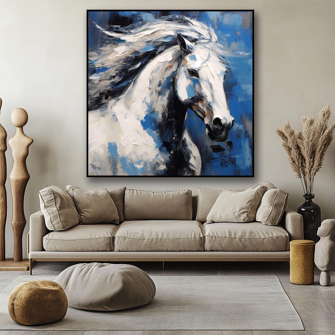 Textured White Horse Oil Painting, Abstract Modern Wall Art - Etsy