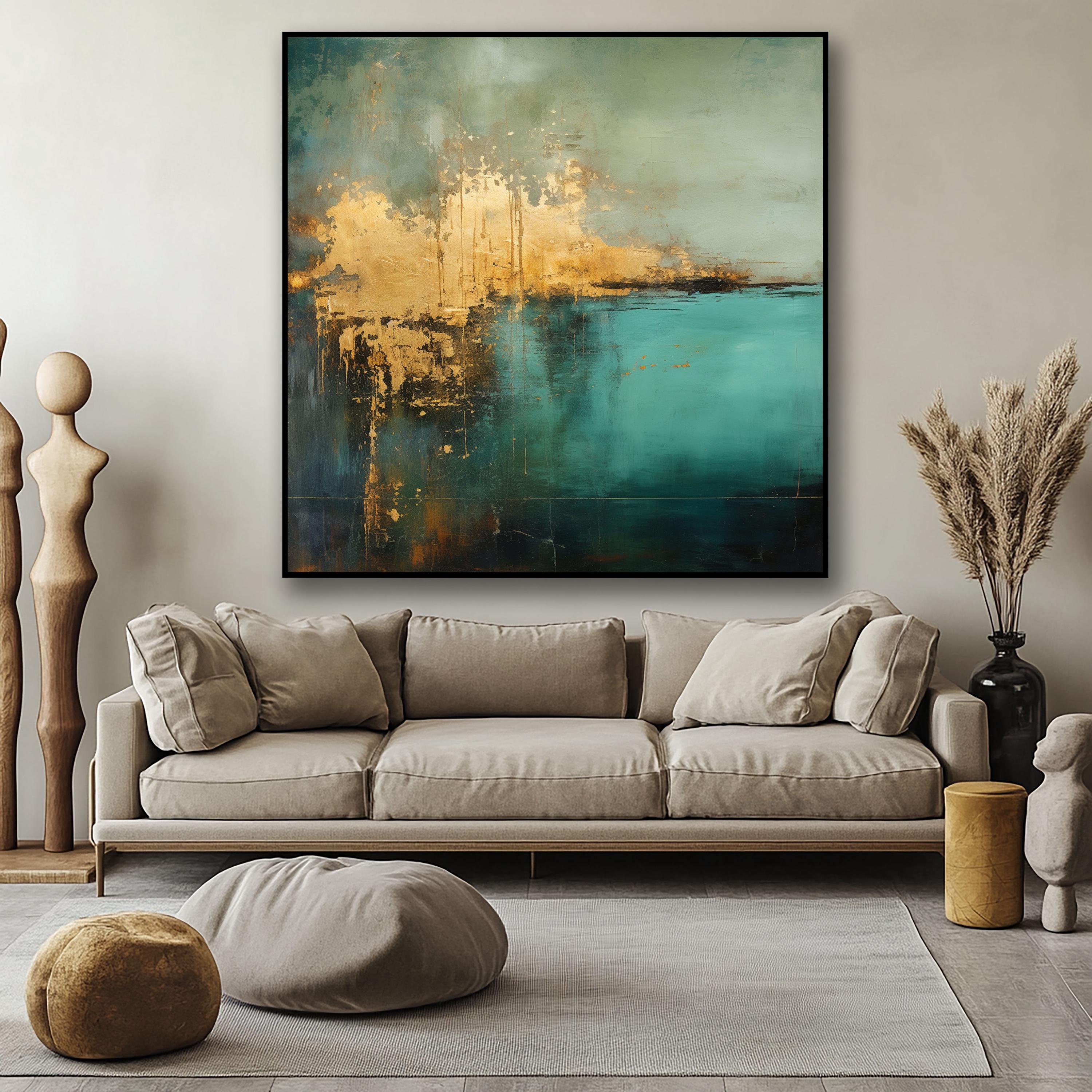 ターコイズとゴールドの抽象画 ターコイズとゴールドの抽象画 原画