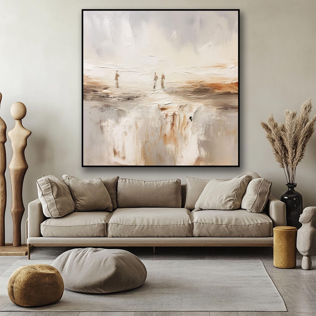Handmade Beige Abstract Oil Painting, Textured Canvas Wall Art - Etsy