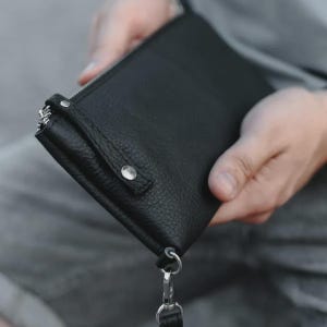 Cartera de cuero para hombre, cartera de mano con cremallera, cartera de cuero, regalo de cumpleaños para novio