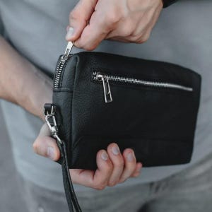 Cartera de cuero para hombre, cartera de mano con cremallera, cartera de cuero, regalo de cumpleaños para novio