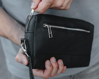 Leather Wristlet Wallet Leather Clutch for Men Wrist Bag Wristlet with Zipper Leather Wallet Birthday Gift for Boyfriend