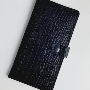 Cartera de mano negra, bolso de mano, bolso de mano con estampado de cocodrilo, bandolera personalizada, regalo personalizado para él