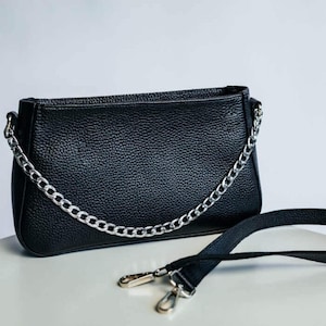 Leather Handbag Black Purse Genuine Leather Shoulder Bag for Women Work Bag Birthday Gift for Her