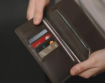 Minimalist leather long wallet Phone wallet Long card wallet Long bifold wallet Handmade long wallet for men Engraved wallet
