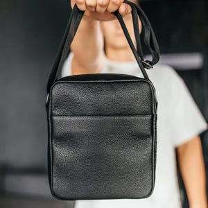 Leather mens crossbody bag shoulder bag for men small black handbag messenger bag sling bag cross body bag gift for him