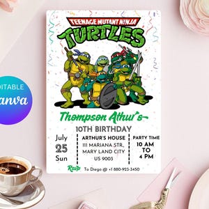 Convite de aniversário de karatê para menino | Convite Ninja| Download instantâneo | Aniversário do garoto tartarugas | Festa das Tartarugas Ninja Evite| Evite o aniversário das crianças das tartarugas
