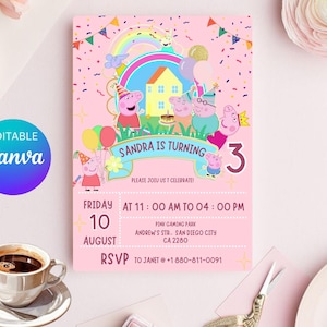 Invito di compleanno di Peppa Pig modificabile| Tema festa delle fate| Invito alla festa per bambine maialine, invito alla festa per bambine carine| Download digitale immediato