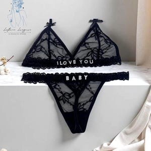 Personalized Thong set with Name, Lace Thong,Custom Name Thong,G-Strings Name Thong,Custom Lingerie,Valentine&#39;s Day Gifts,Anniversary Gifts.