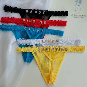 Personalized Thong G-strings,Custom Name Thong, Thong With Gold Charms Name,Custom Underwear Women,Valentine&#39;s Day gifts