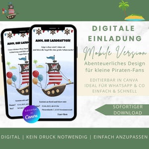 Digital invitation children&#39;s birthday pirates customizable, birthday invitation Canva template WhatsApp invitation boys girls pirates