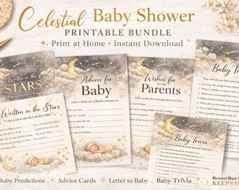 Pacchetto giochi per baby shower celestiali / Baby shower neutro stampabile / Download immediato