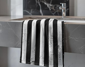 Grunge Striped Hand Towel | Gothic Minimalist Bathroom Decor