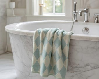 Vintage Blue Harlequin Hand Towel | French Country Bathroom Decor