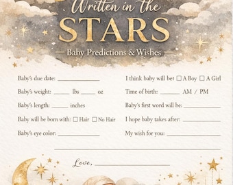 Previsioni per il bambino scritte nelle stelle / Gioco per baby shower celeste / Stampabile per baby shower di genere neutro / Download immediato