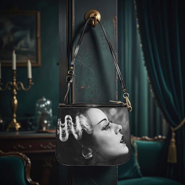 Torba na ramię Vintage Bride of Frankenstein: skóra syntetyczna, złote okucia