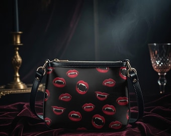 Vampire Lips Shoulder Bag: Gothic Halloween Purse, PU Leather