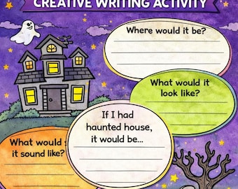 Attività di scrittura "La mia casa stregata" senza preparazione / Foglio di lavoro di scrittura creativa di Halloween / Lavoretto stampabile per la classe / Alfabetizzazione elementare