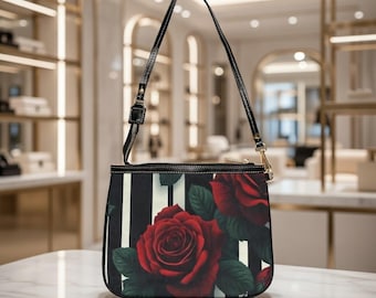 Gothic Floral PU Leather Handbag: Elegant Crossbody Shoulder Bag