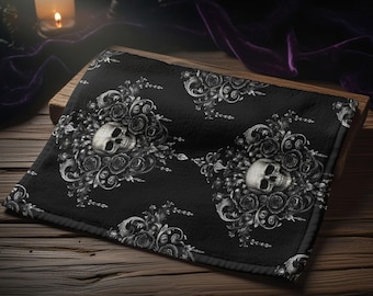 Gothic Skull Damask Hand Towel | Victorian Dark Home Decor