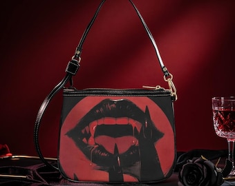 Borsa a tracolla con stampa labbra da vampiro gotico, borsa in pelle PU audace