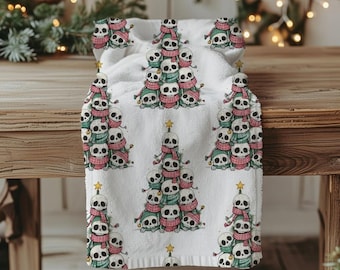 Skull Christmas Tree Hand Towel | Gothic Holiday Kitchen Decor