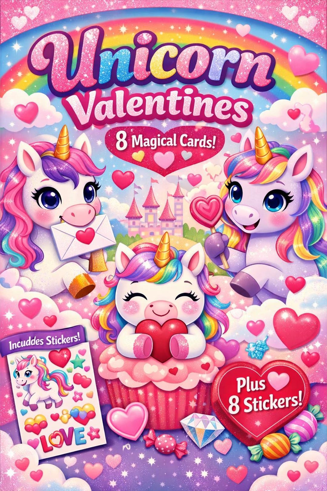 Unicorn Valentine's Day Cards | Kids Classroom Valentines (instant ...