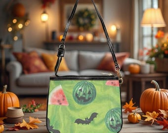 Funny Halloween Shoulder Bag: Spooky Ghost & Pumpkin PU Leather Purse