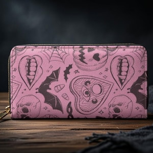 Pink Gothic Halloween Zipper Wallet | Spooky Pastel Wallet