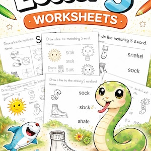 Letter S Learning Pack – 5 Printable Pages for Preschool & Kindergarten – Alphabet Activity