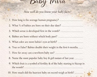 Gioco a quiz per bambini stampabile / Gioco per baby shower celeste / Baby shower di genere neutro / Download immediato