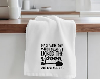 Made With Love Licked the Spoon Hand Towel | Kitchen Tea Towel