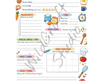Kids Recipe Card Printable | Draw Your Dish Template (Digital Download)